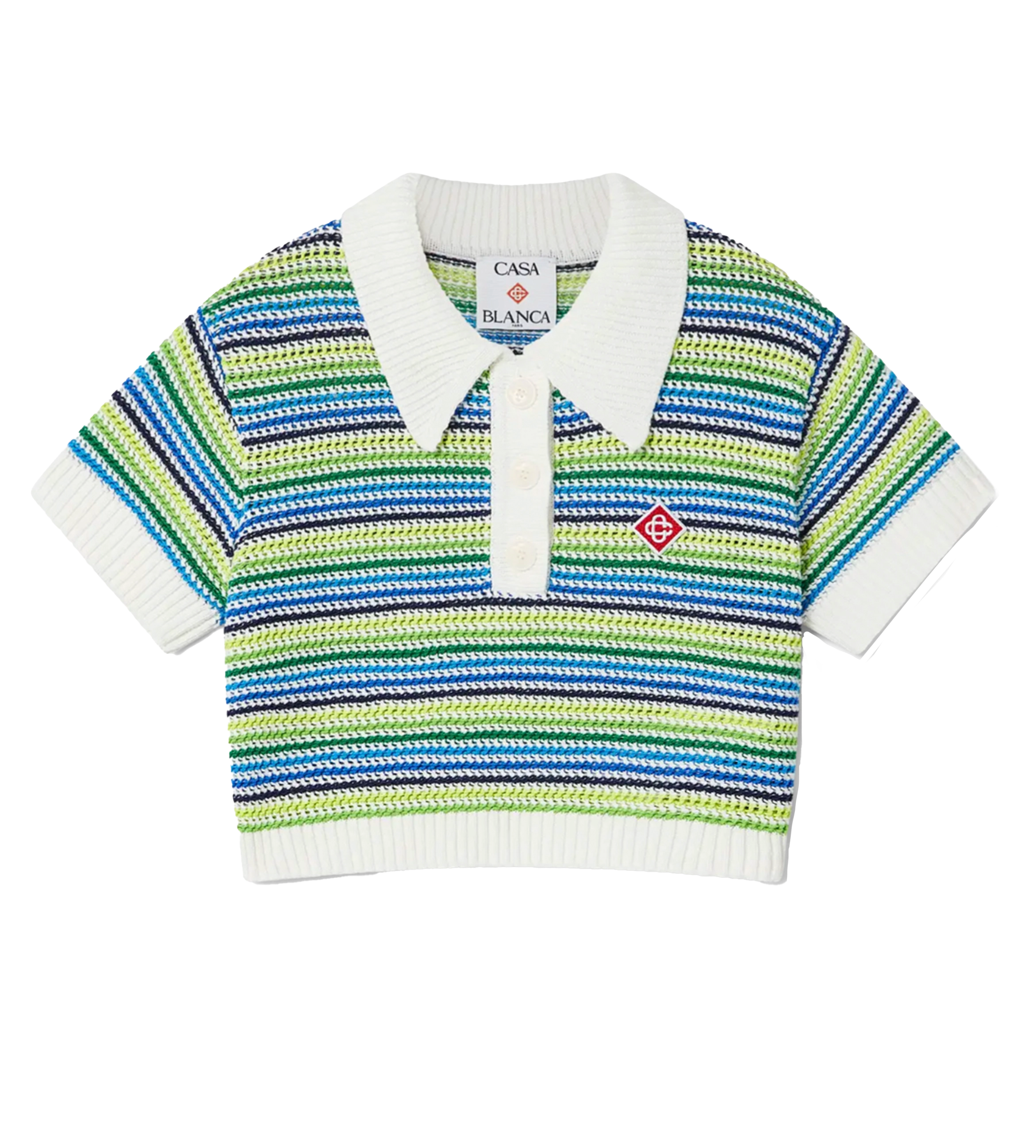 Casablanca Stripe Short Sleeve Crochet Top in Green & Blue (Kids)