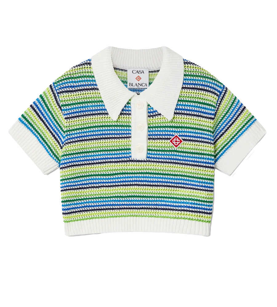 Casablanca Stripe Short Sleeve Crochet Top in Green & Blue (Kids)