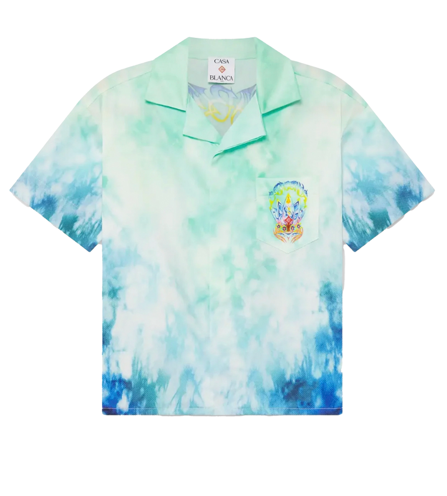 Casablanca Surf Lotus Short Sleeve Shirt in Blue & Green (Kids)