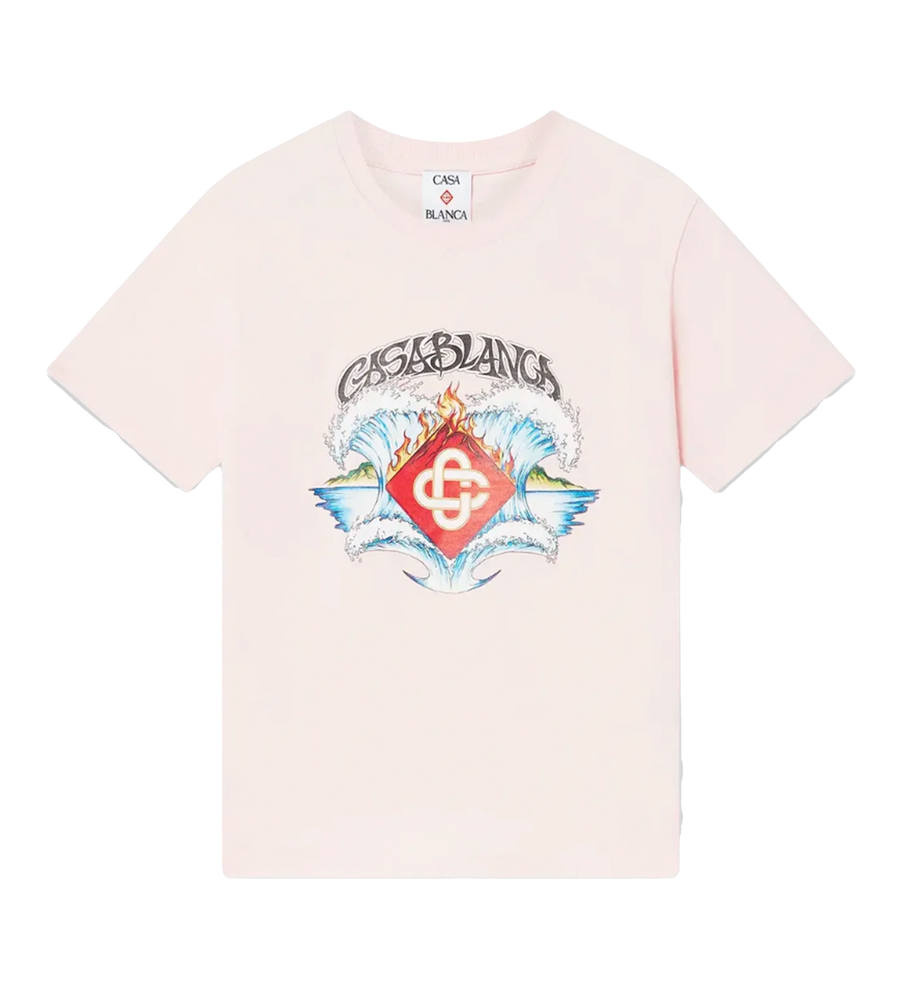 Casablanca Waves Short Sleeve T-Shirt in Pink Multicolour (Kids)