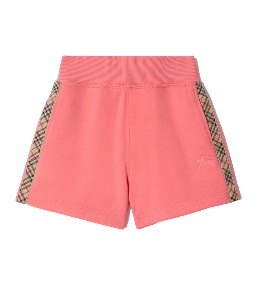 Burberry Check Trim Cotton Shorts in Pale Hibiscus (Kids)
