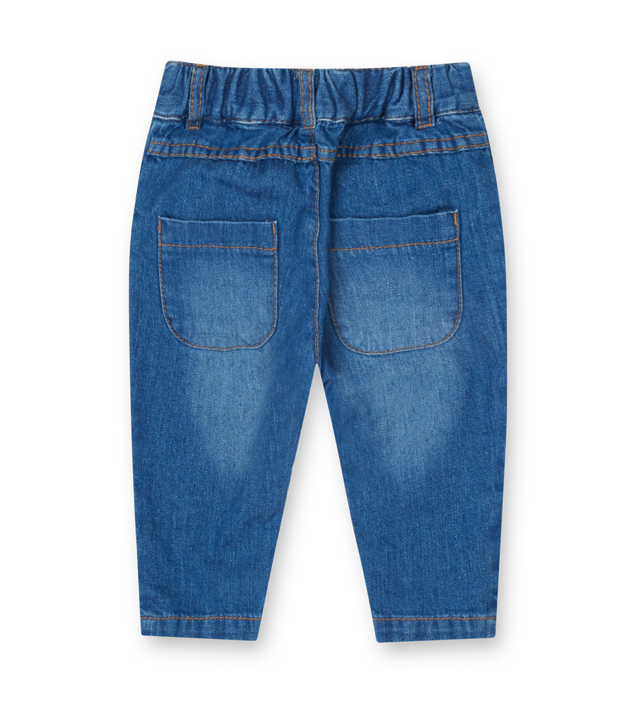 Blue denim pants on a white background