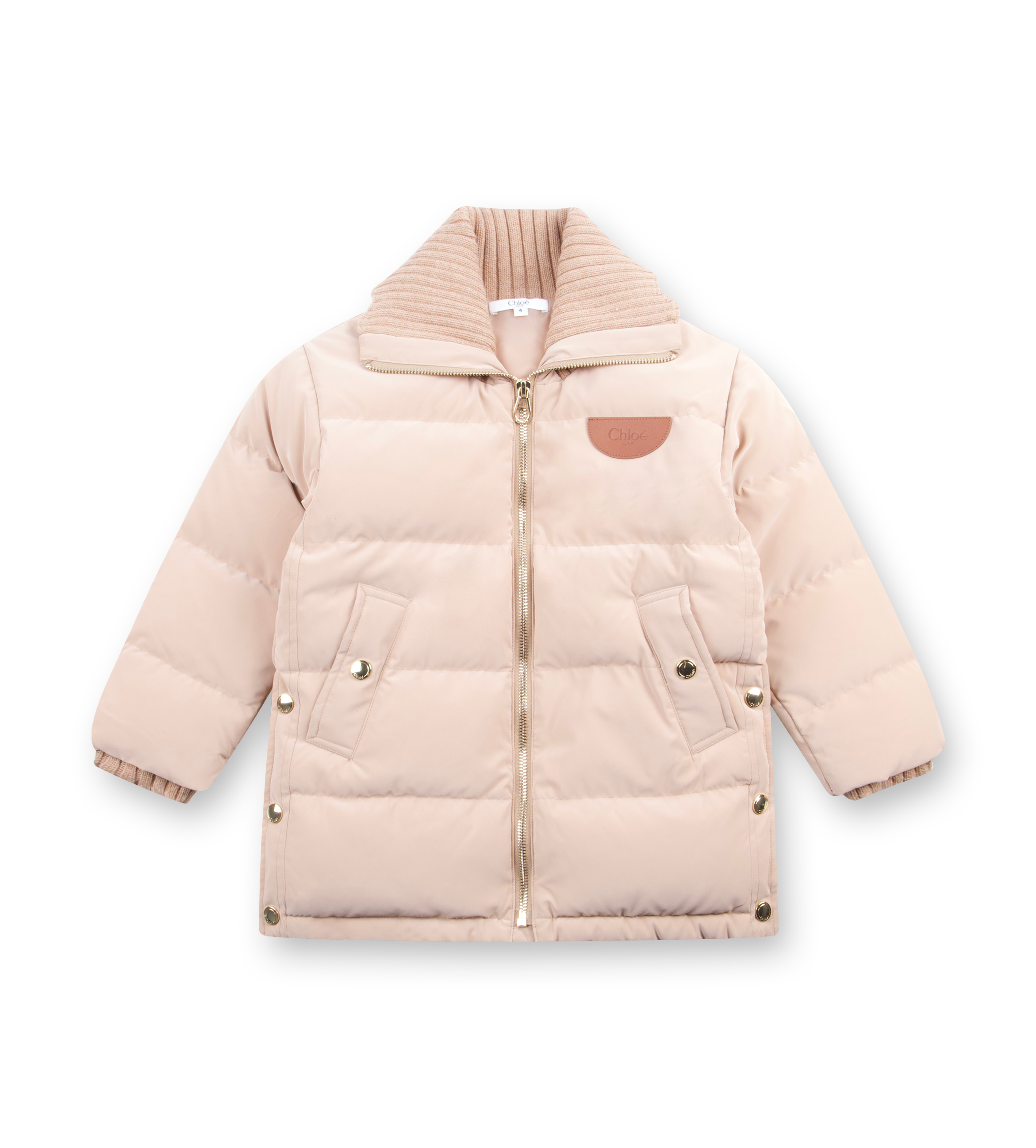 Beige puffer jacket on a white background