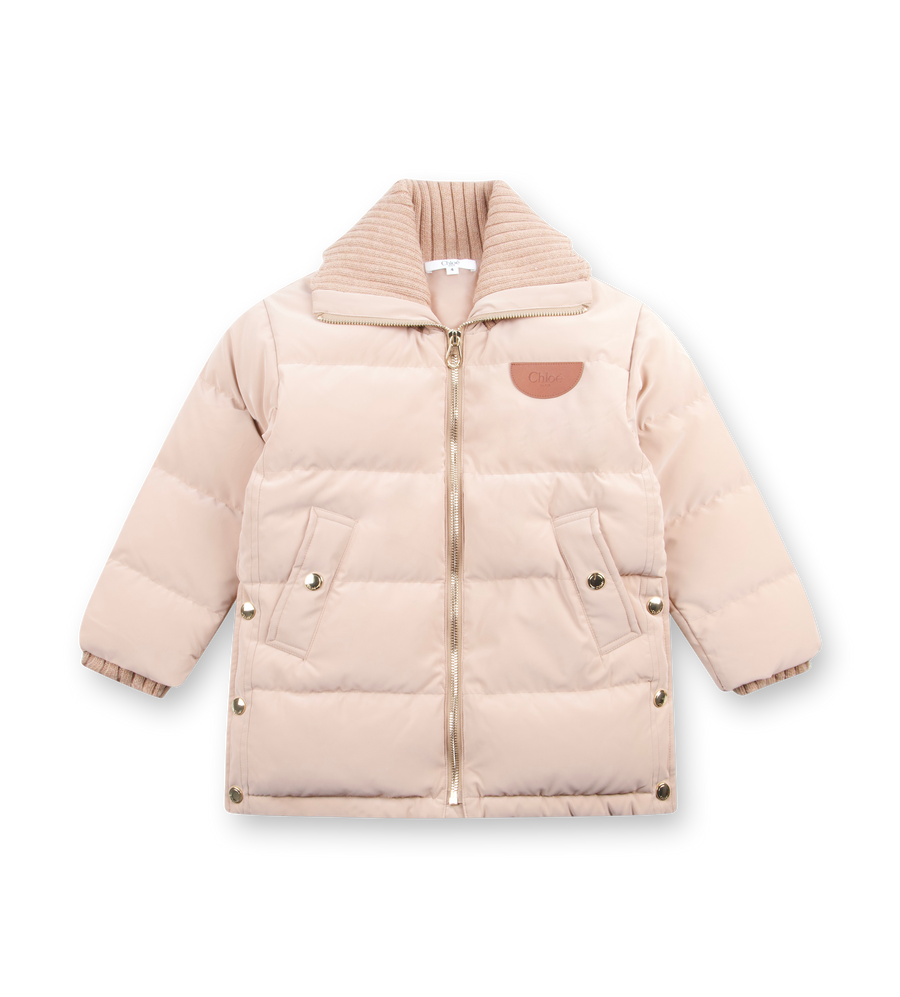 Chloé Logo Patch Tech Down Jacket in Beige (Kids)