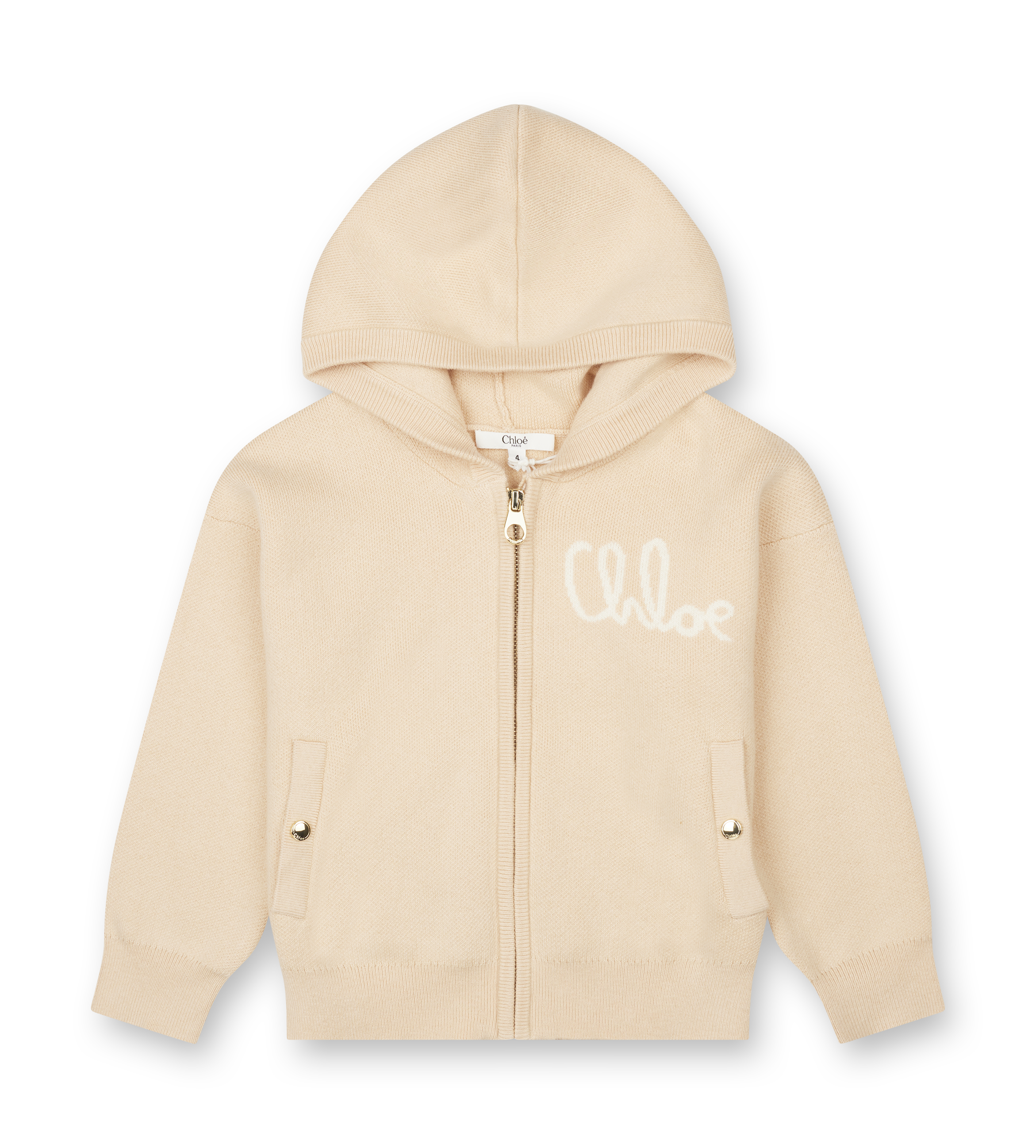 Chloé Logo Print Knitted Zip-Up in Beige (Kids)