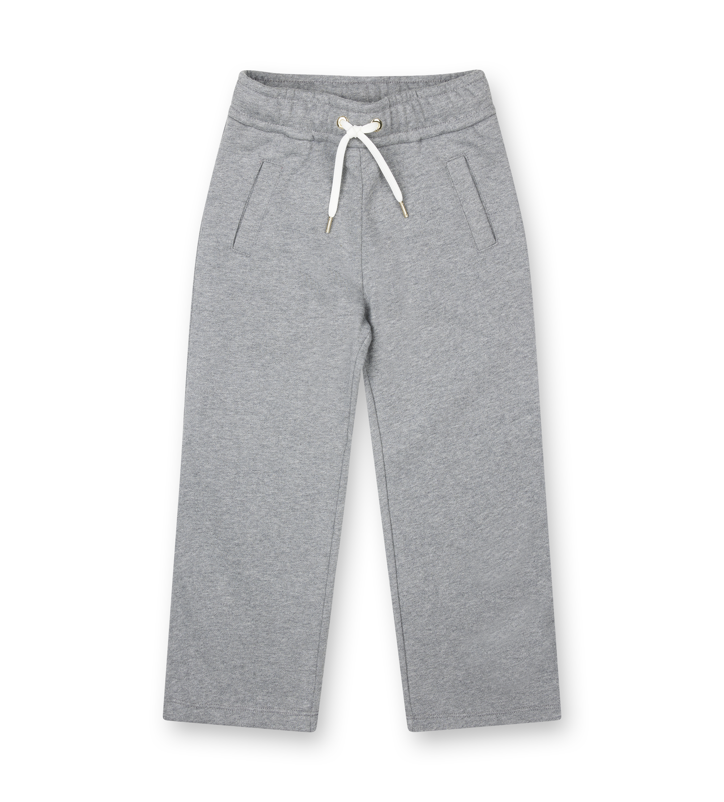 Gray sweatpants with a drawstring on a white background