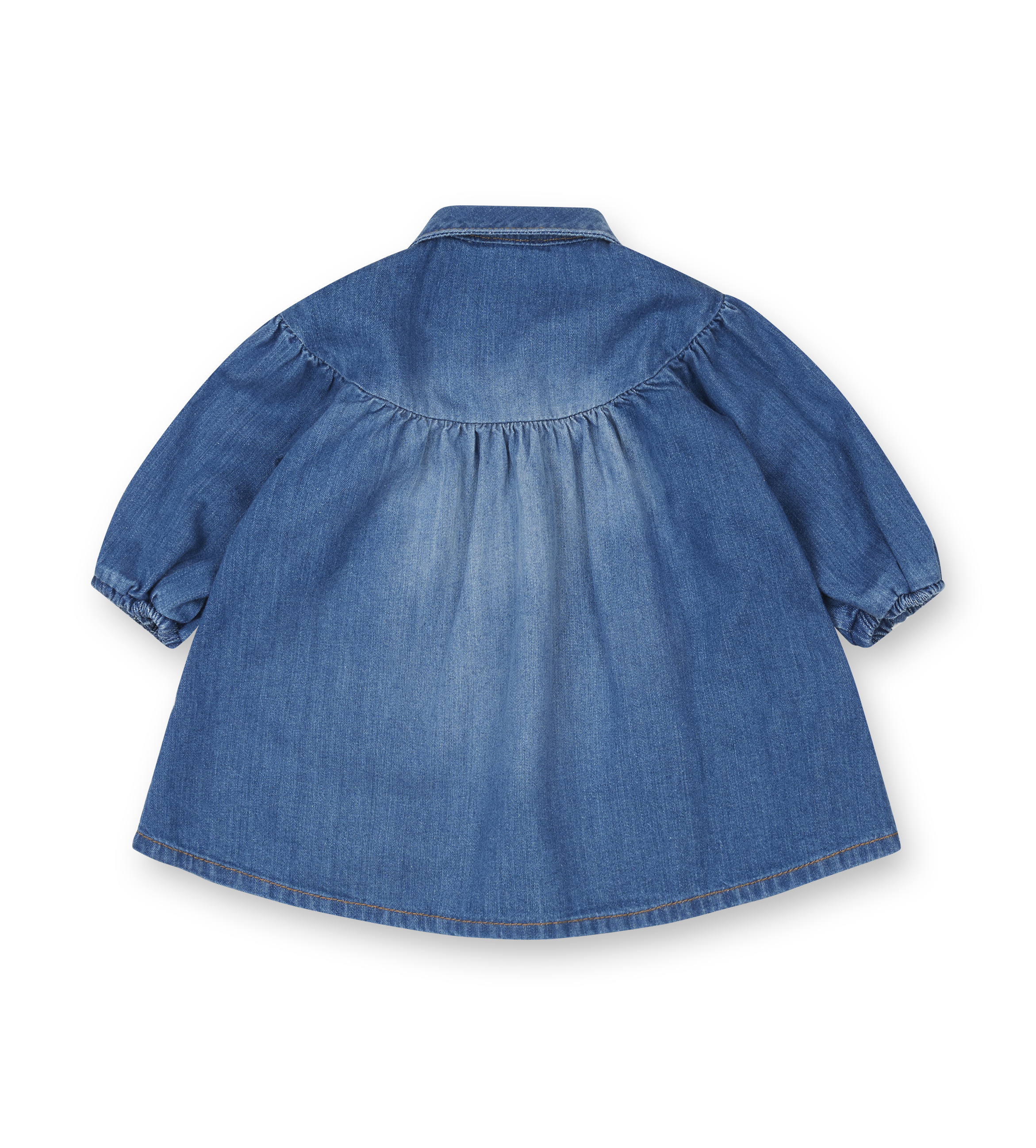 Blue denim dress on a white background