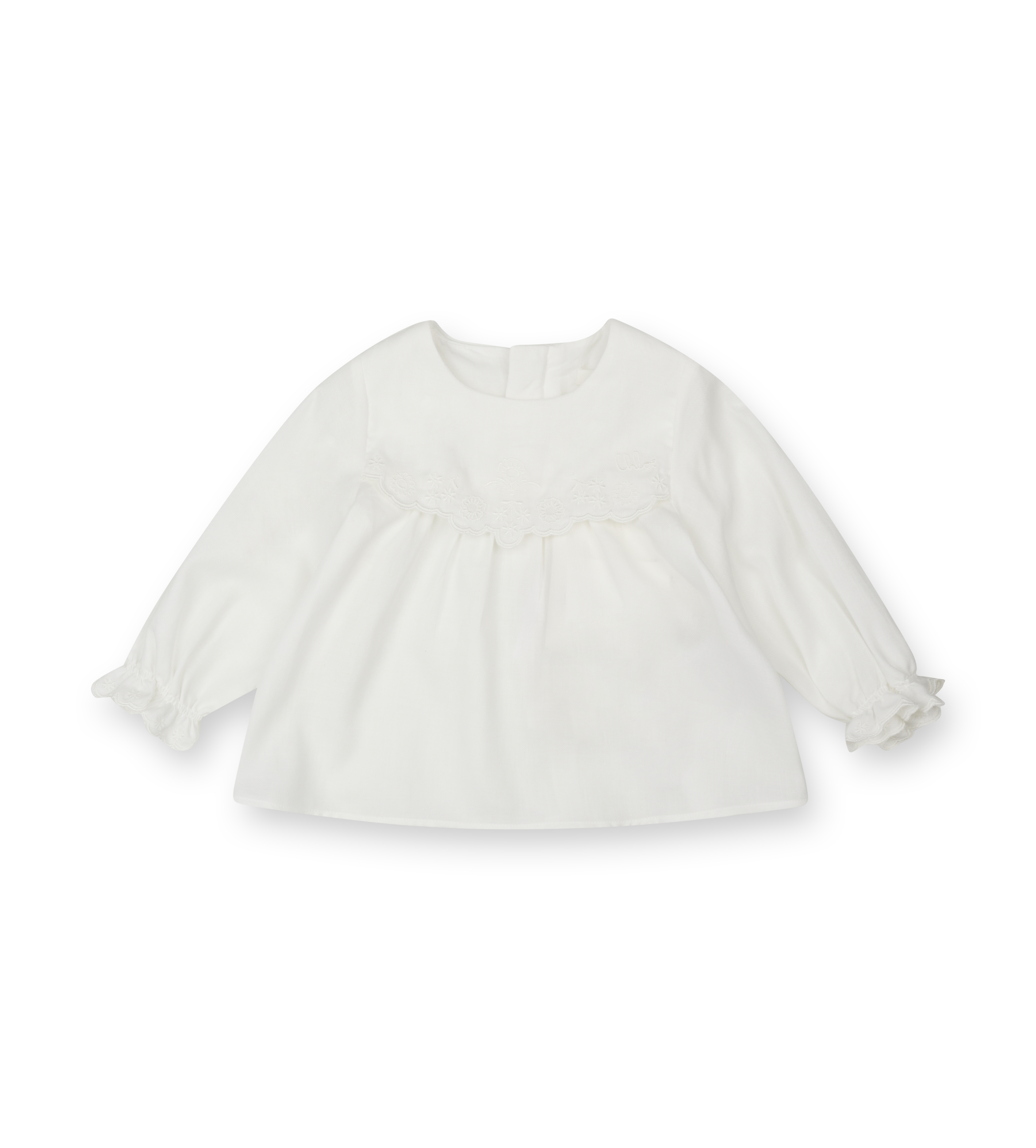 White blouse with sheer sleeves on a white background