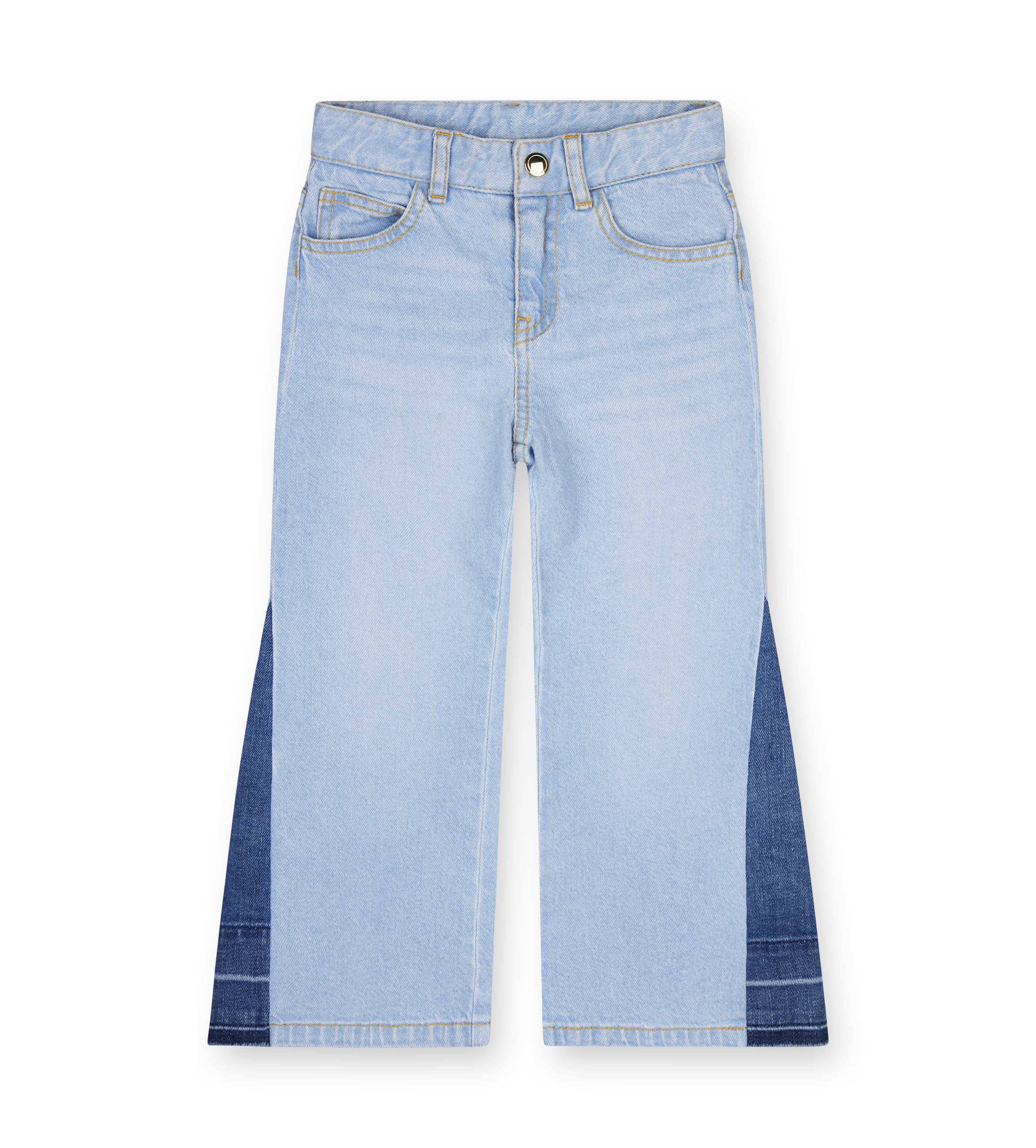 Light blue jeans with a white background
