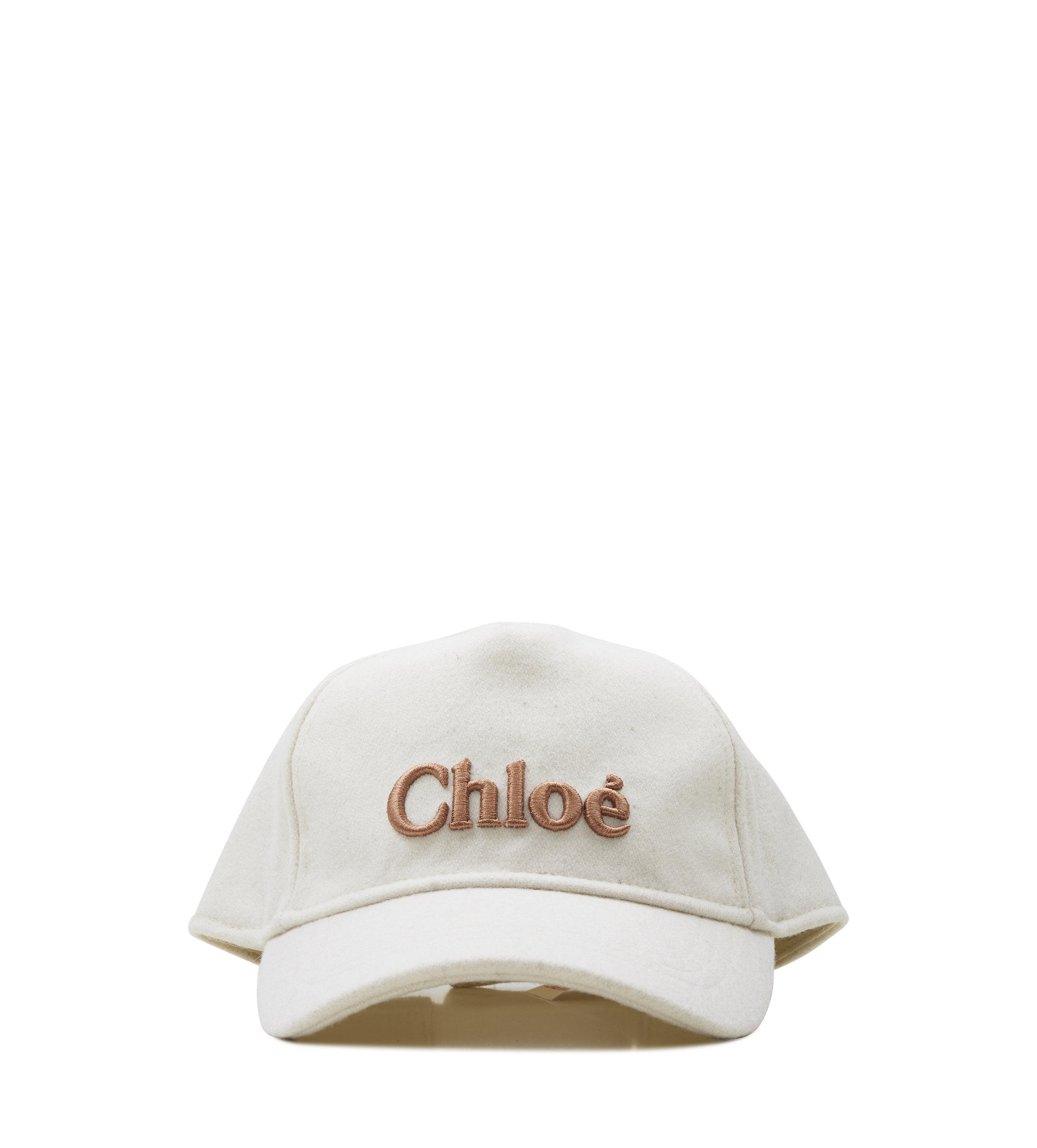 Beige cap with 'Chloe' embroidery on a white background