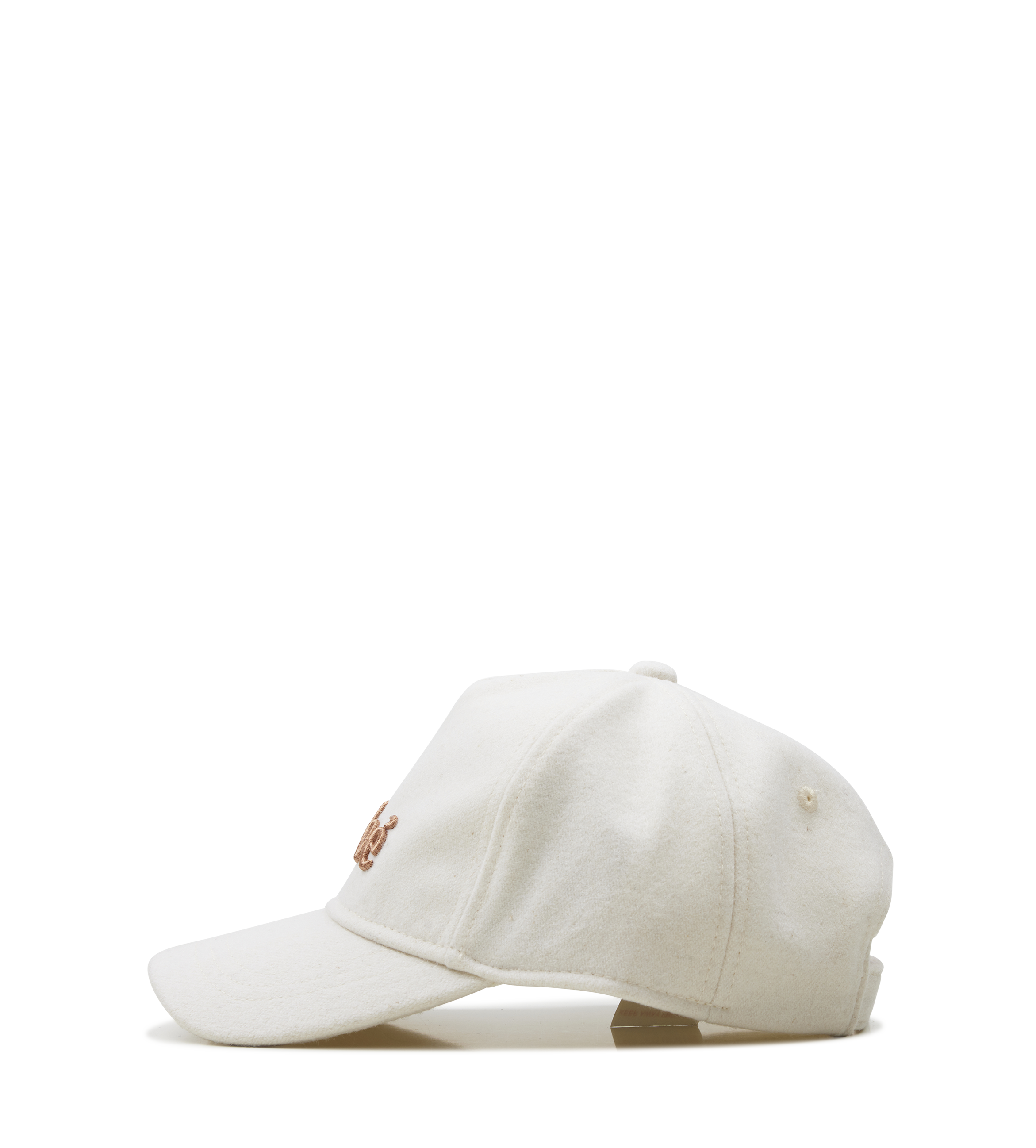 White baseball cap with a small logo on a white background