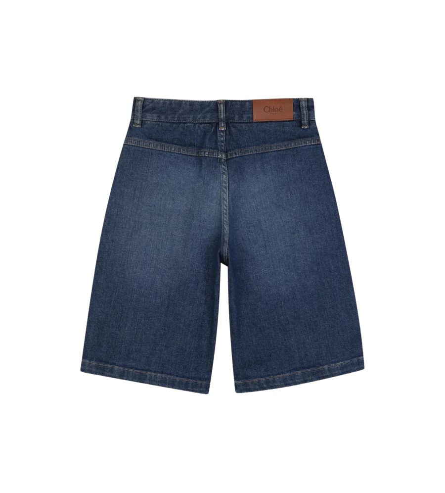 Kids Denim Bermuda Shorts Met Hoge Taille Blauw