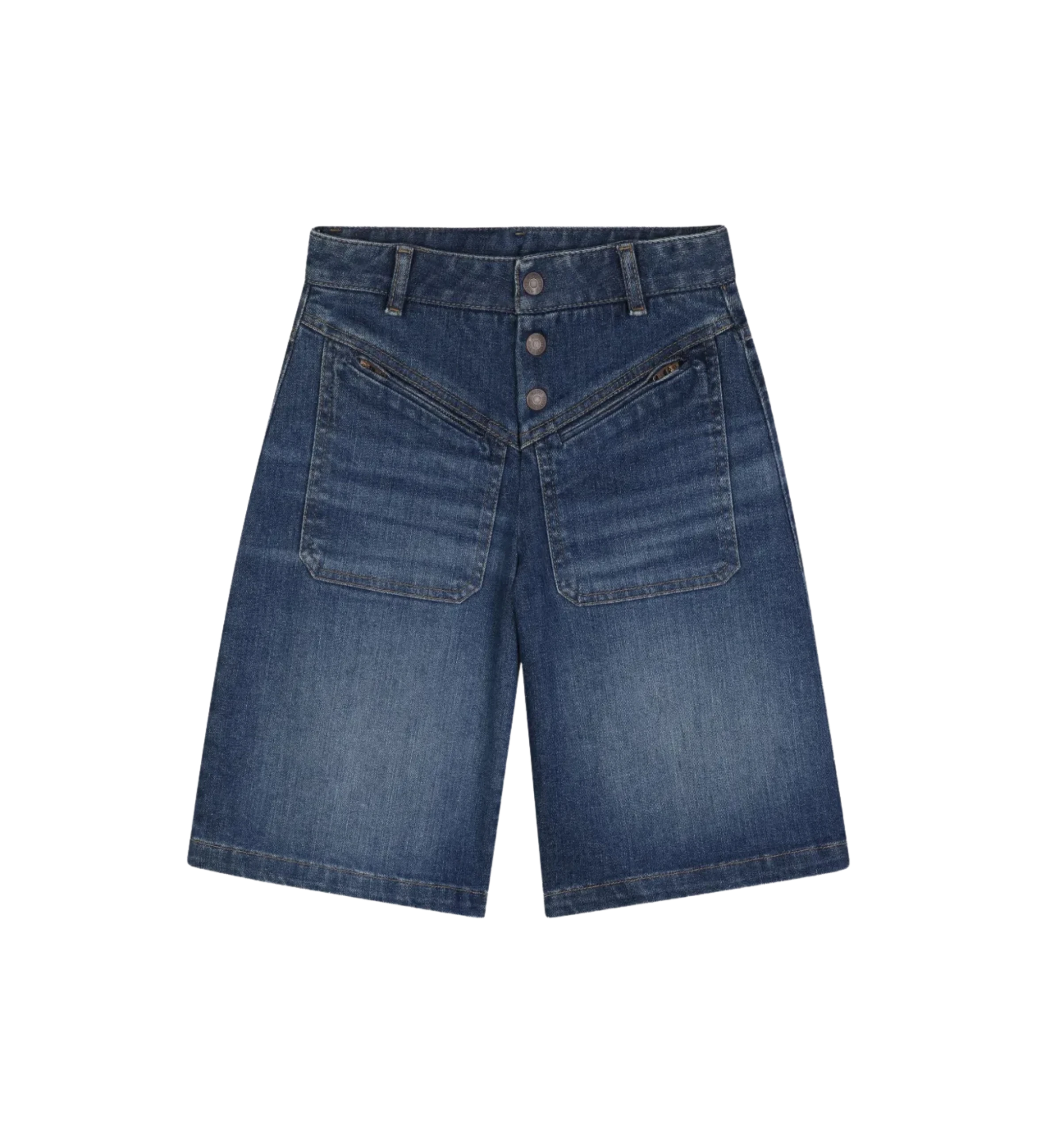 Kids Denim Bermuda Shorts Met Hoge Taille Blauw