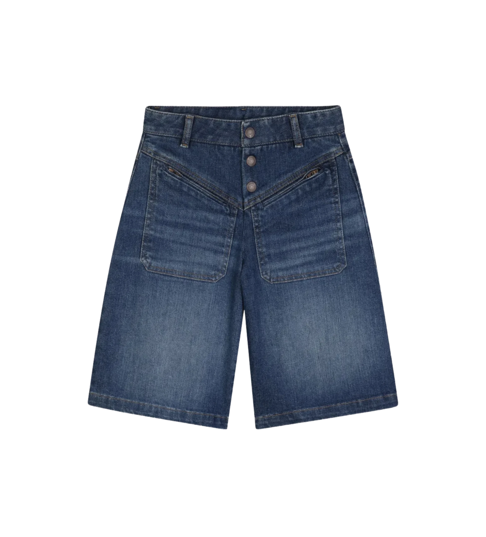 Kids Denim Bermuda Shorts Met Hoge Taille Blauw