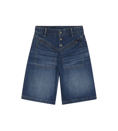 Kids Denim Bermuda Shorts Met Hoge Taille Blauw