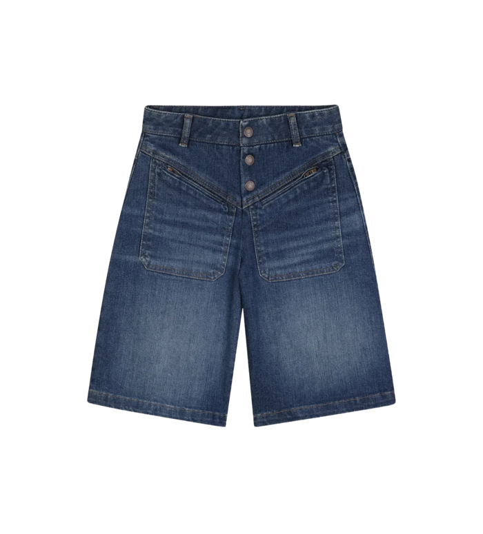 Kids Denim Bermuda Shorts Met Hoge Taille Blauw