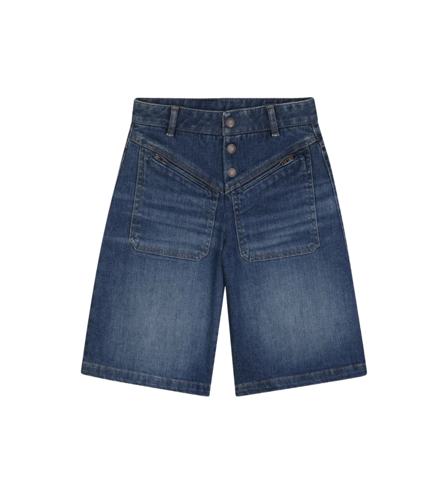 Kids Denim Bermuda Shorts Met Hoge Taille Blauw