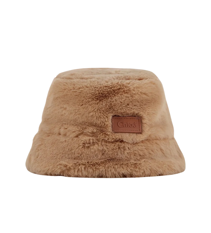 Kids Faux Fur Logo-Patch Bucket Hat