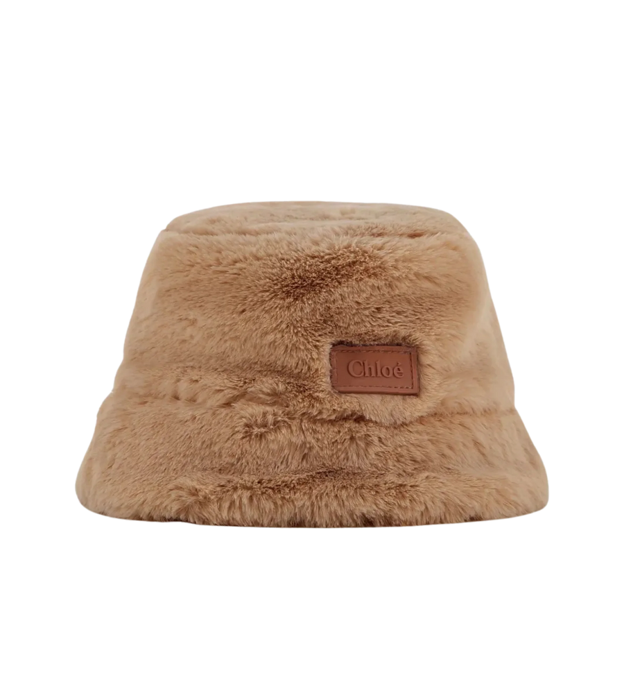 Kids Faux Fur Logo-Patch Bucket Hat