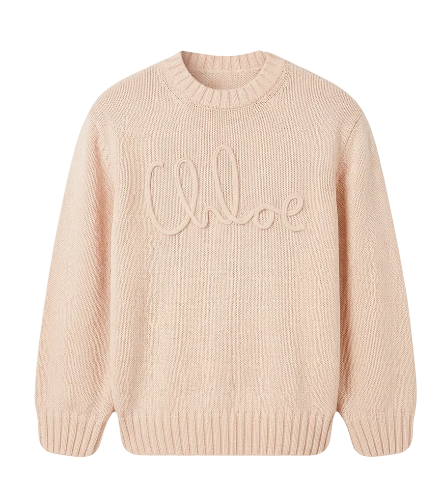 Chloé Kids Wool Cashmere Logo Sweater in Pink