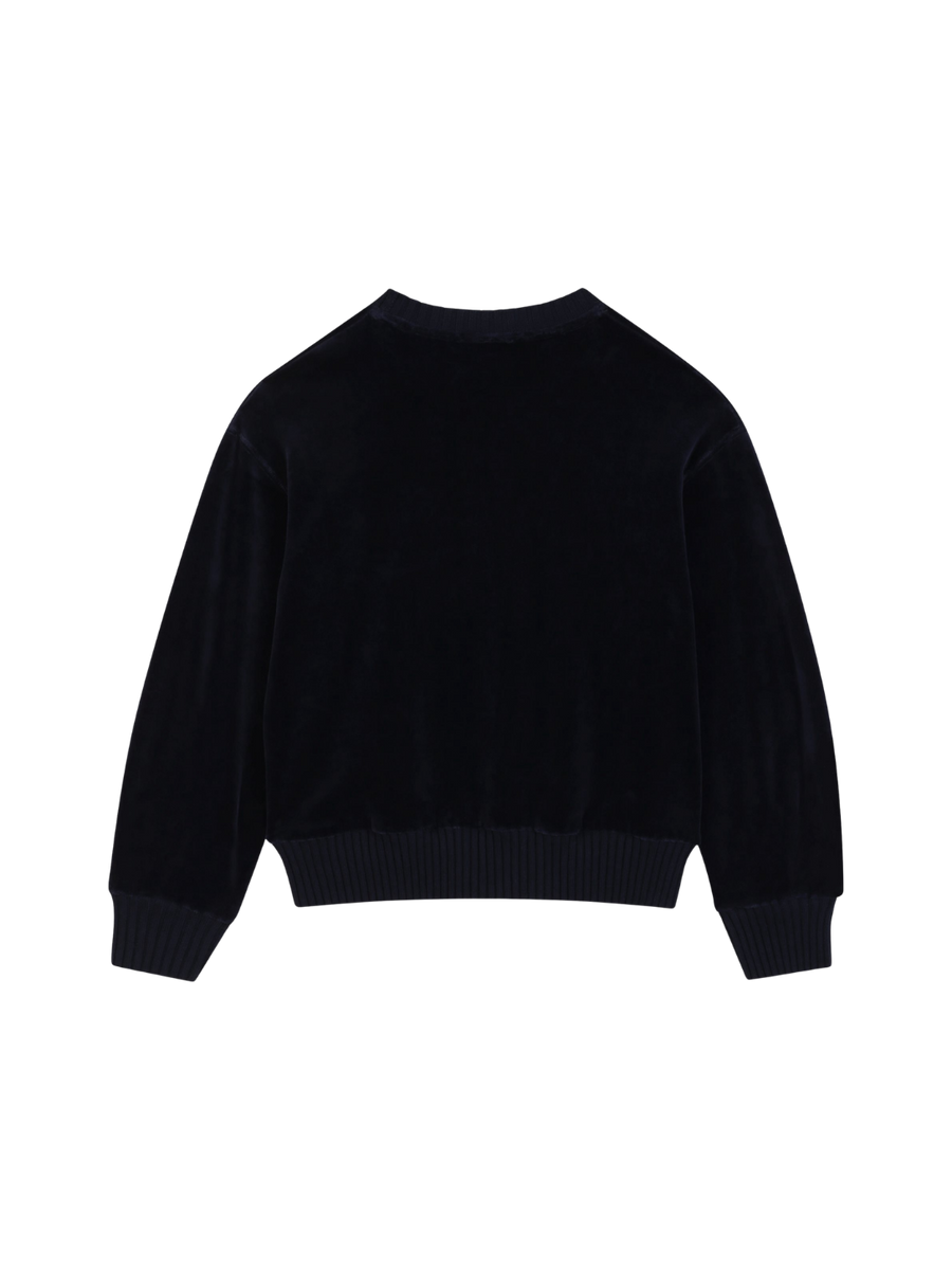 Kids Sweatshirt Katoen Velvet met logoborduurwerk Blauw
