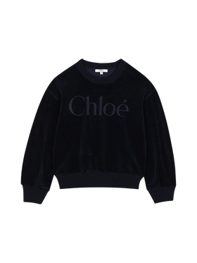 Kids Sweatshirt Katoen Velvet met logoborduurwerk Blauw