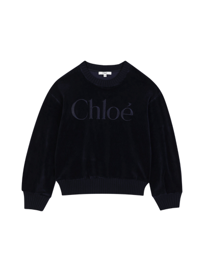 Kids Sweatshirt Katoen Velvet met logoborduurwerk Blauw