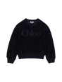 Kids Sweatshirt Katoen Velvet met logoborduurwerk Blauw
