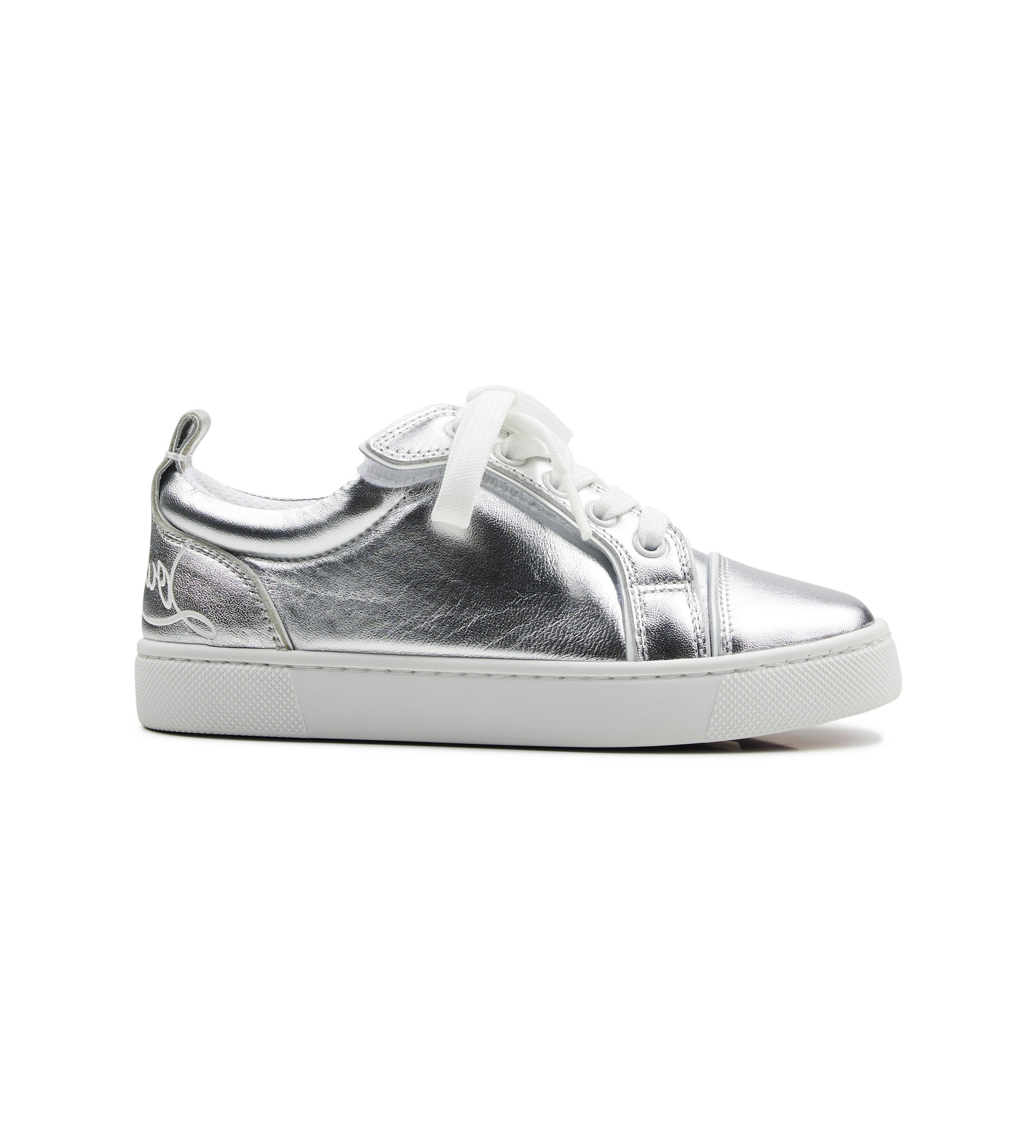 Christian Louboutin Funnyto Low-Top Metallic Silver Leather Sneakers (GS)