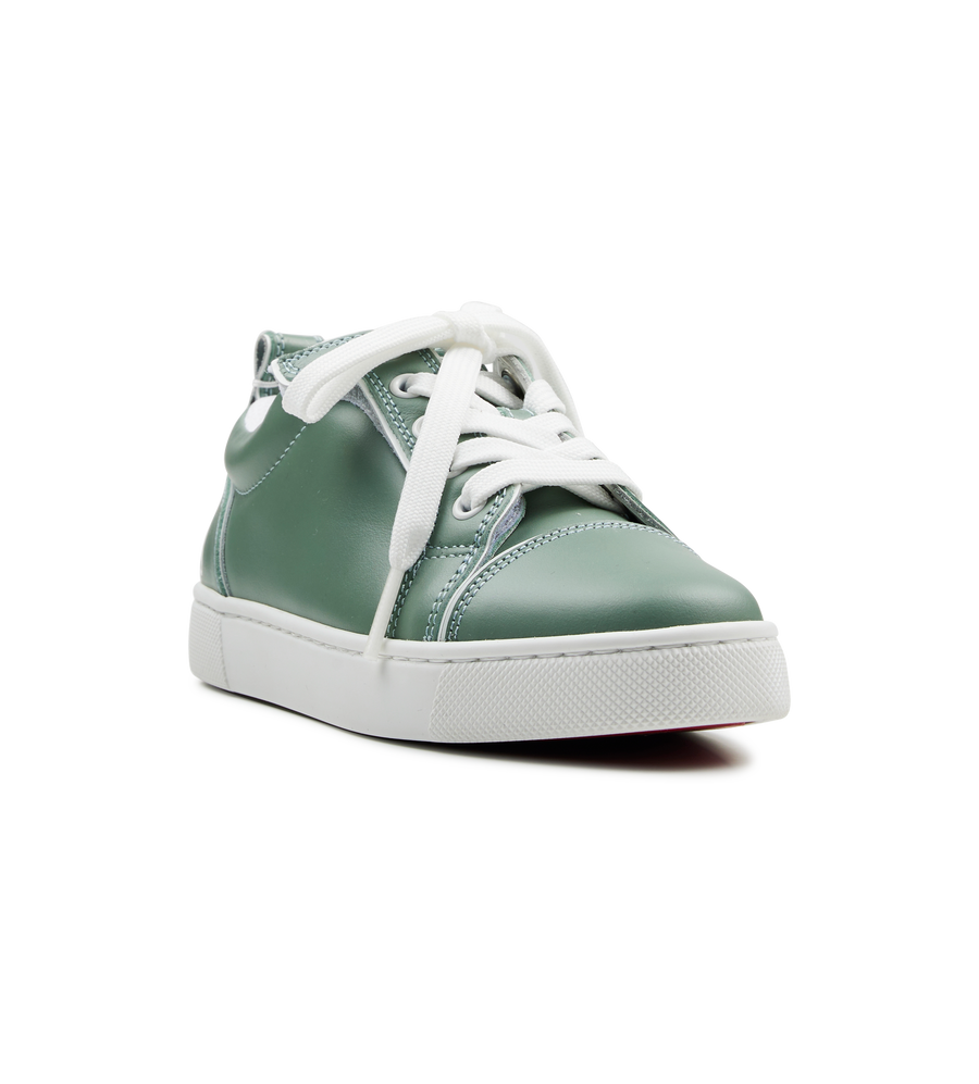 Christian Louboutin Funnyto Low-Top Metallic Leather Sneakers Manuka/Bianco Green (Kids)