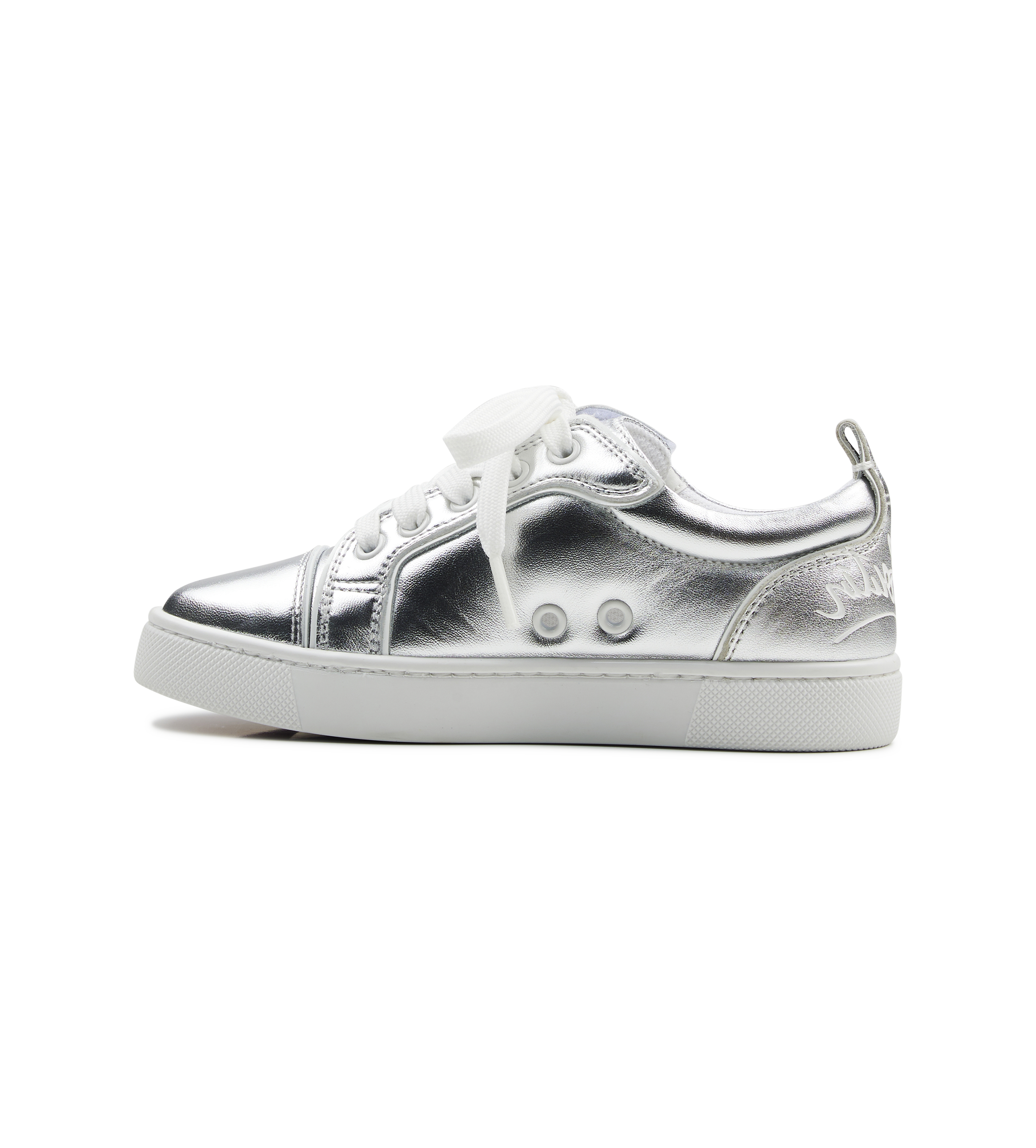 Christian Louboutin Funnyto Low-Top Metallic Silver Leather Sneakers (GS)