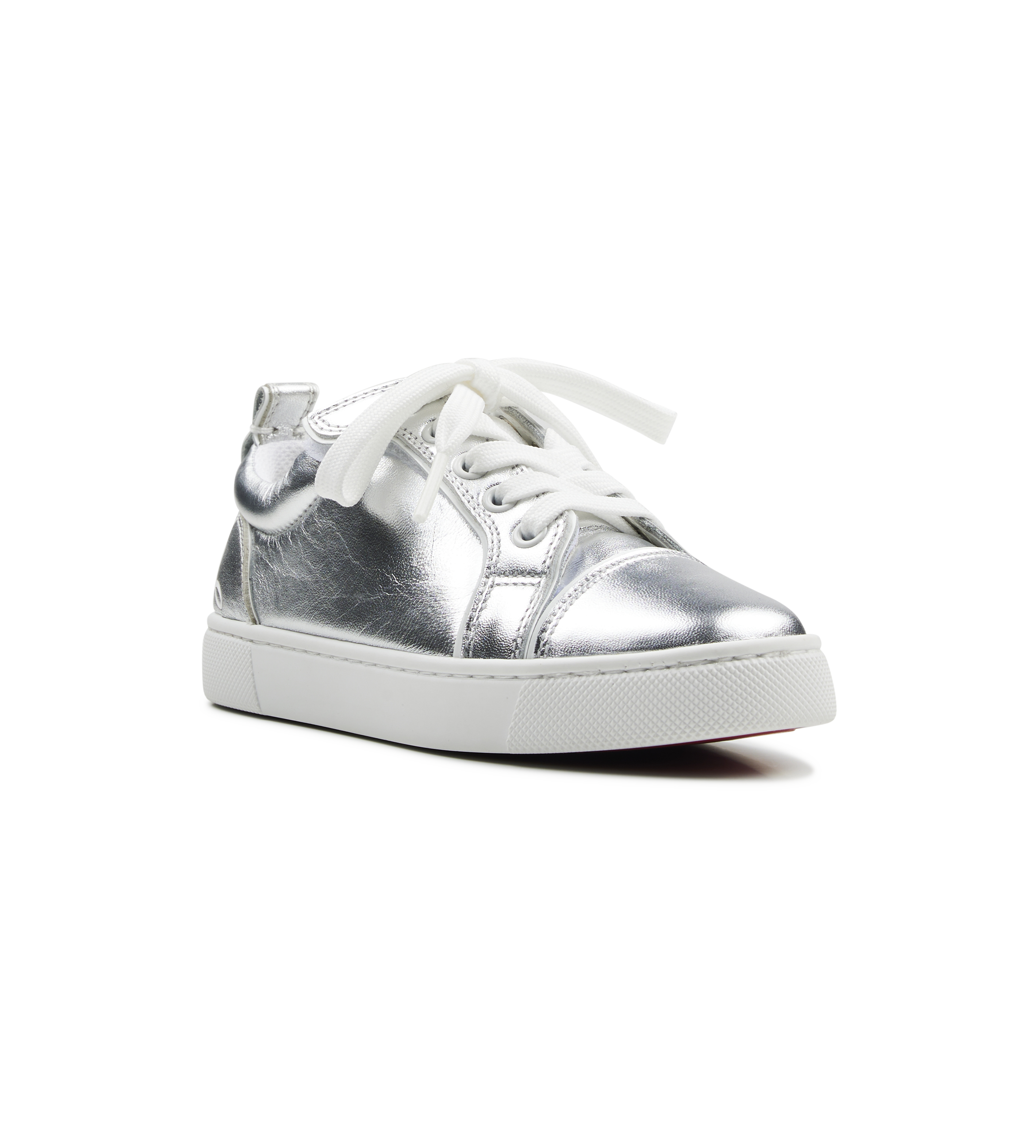 Christian Louboutin Funnyto Low-Top Metallic Silver Leather Sneakers (GS)