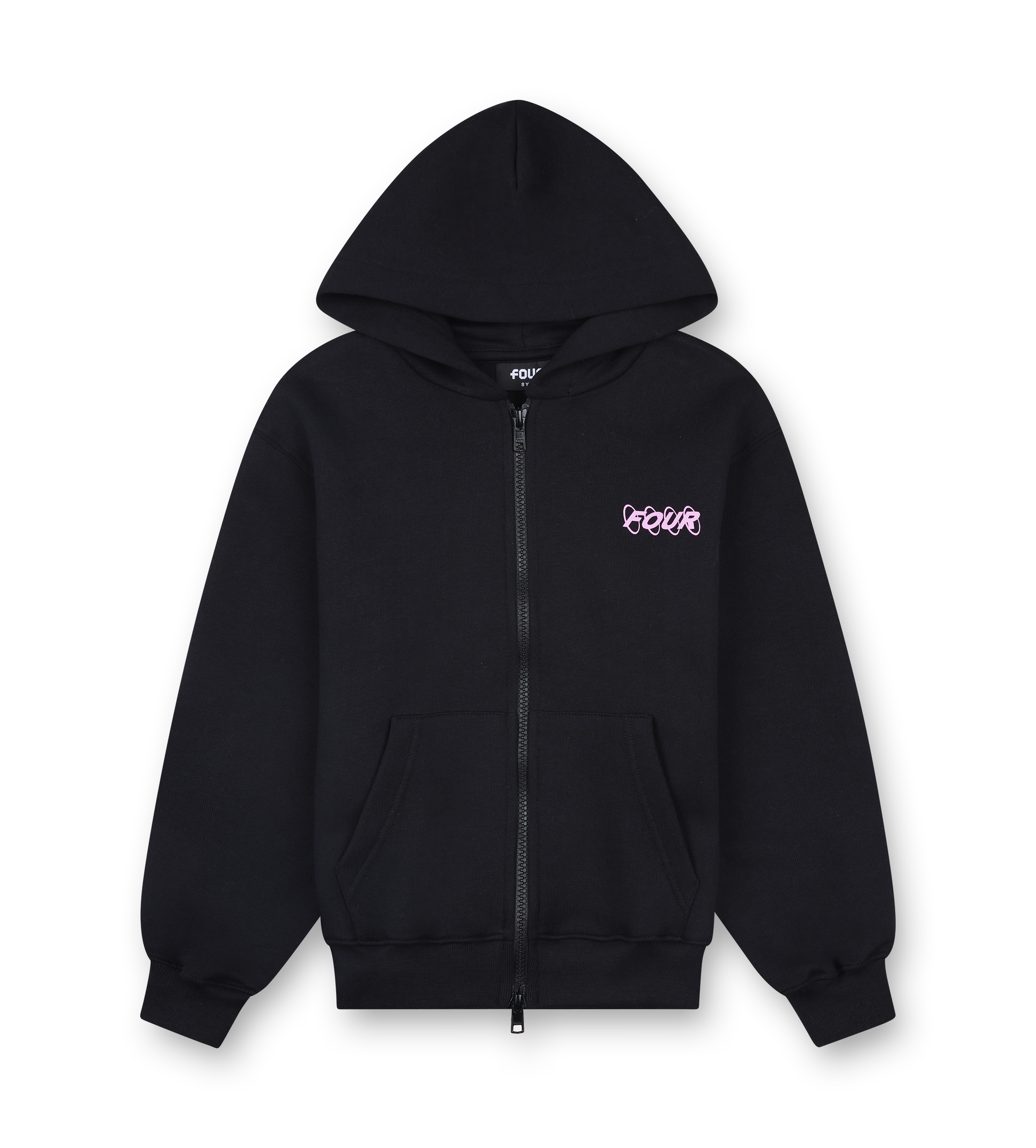 Circles Boxy Zip Up Hoodie Black/ Pink