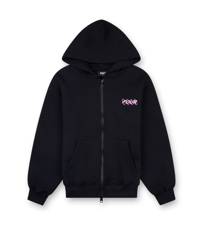 Circles Boxy Zip Up Hoodie Zwart/Roze