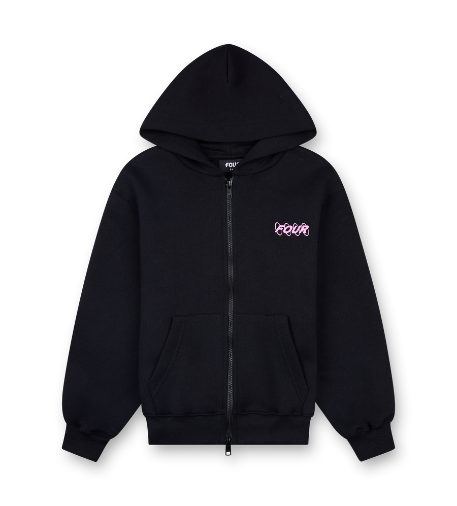 Circles Boxy Zip Up Hoodie Black/ Pink