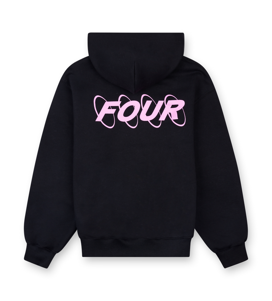 Circles Boxy Zip Up Hoodie Black/ Pink