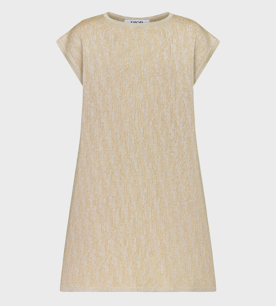 Knit-Blend Jacquard Dress Gold