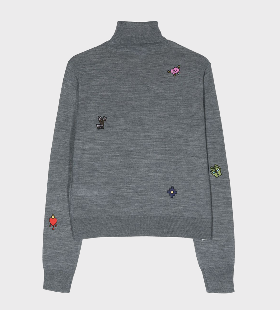 Graphic-Print High-Neck Jumper Grey