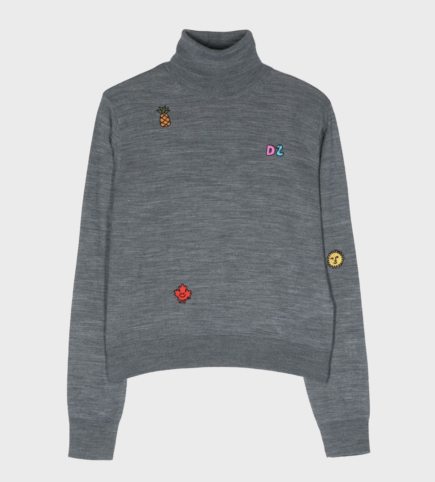 Graphic-Print High-Neck Jumper Grey