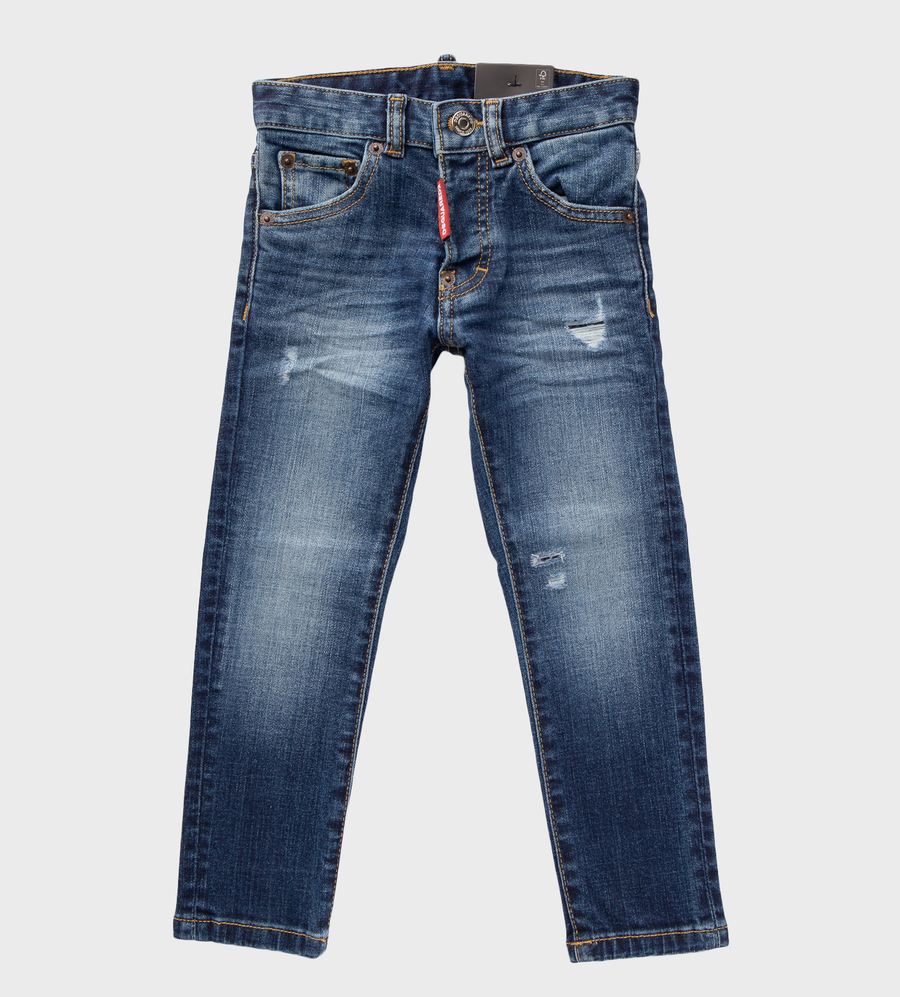 Destroyed Stretch Denim Jeans Blue