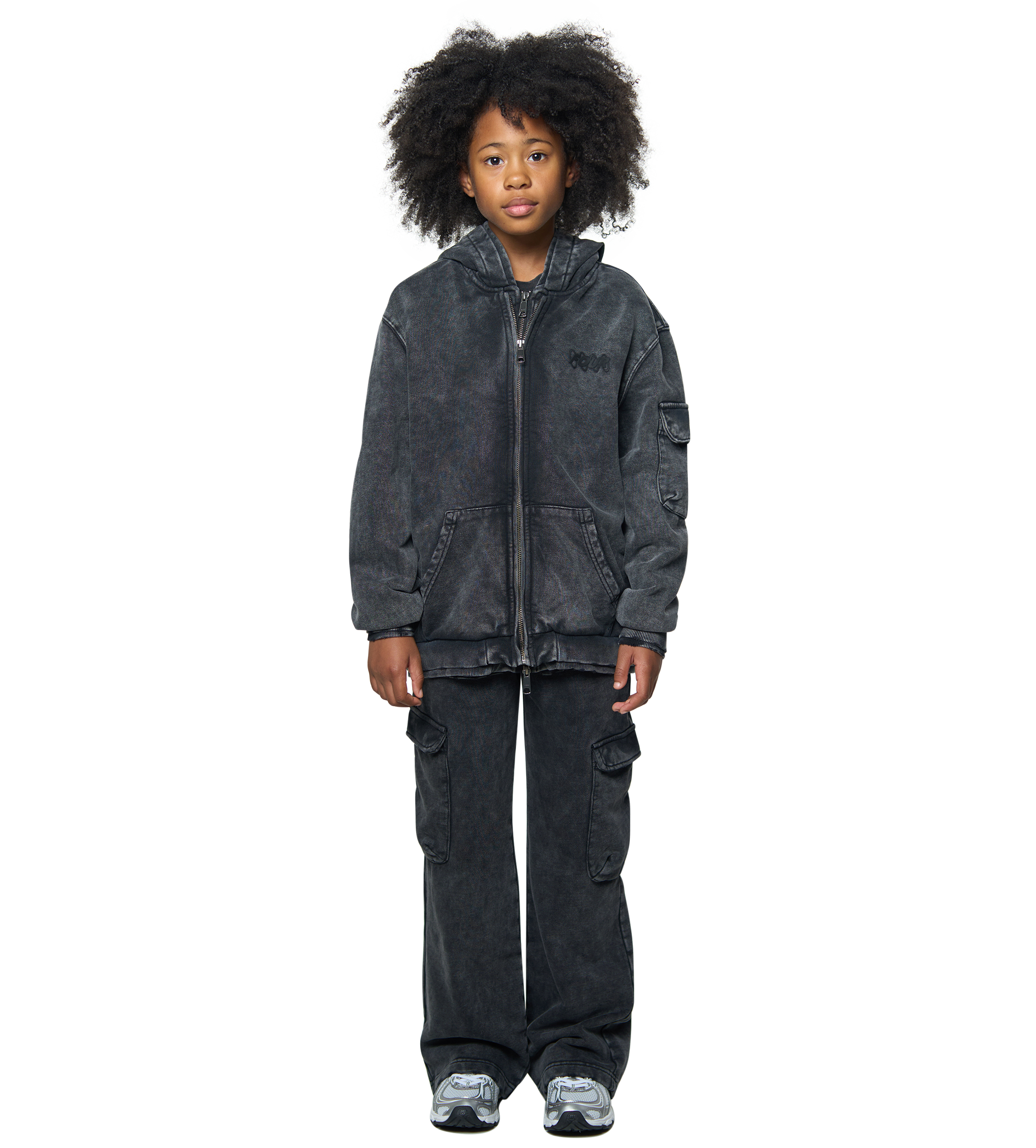 Circles Boxy Zip Up Hoodie Washed Black