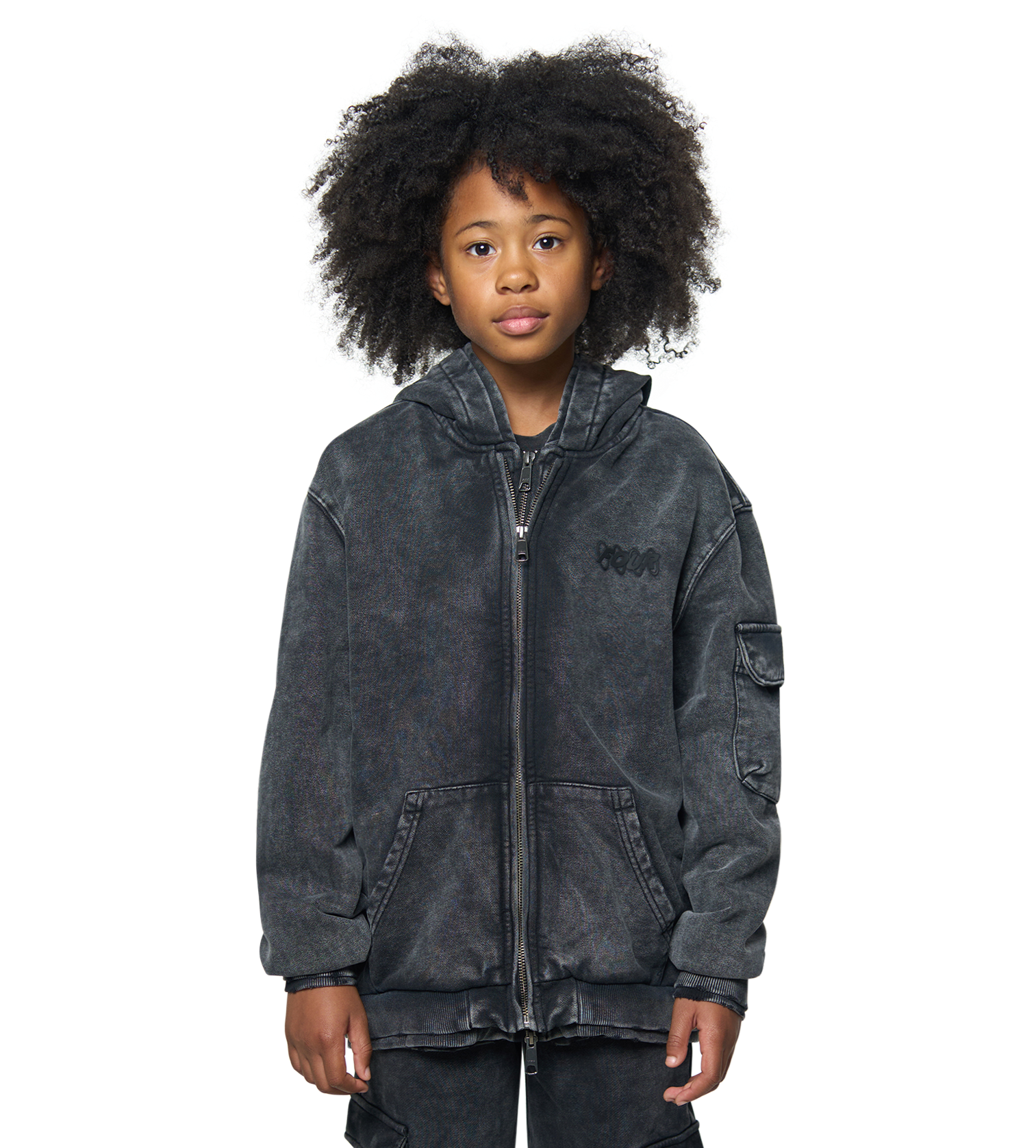 Circles Boxy Zip Up Hoodie Washed Black