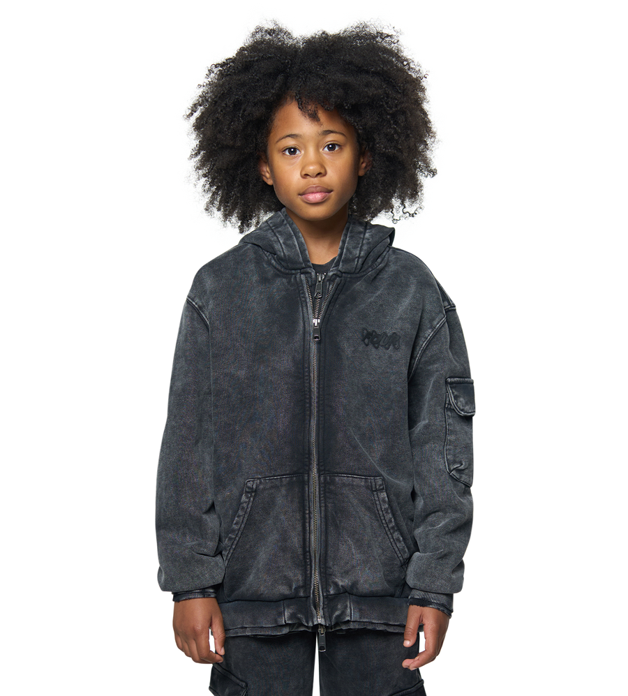 Circles Boxy Zip Up Hoodie Washed Black