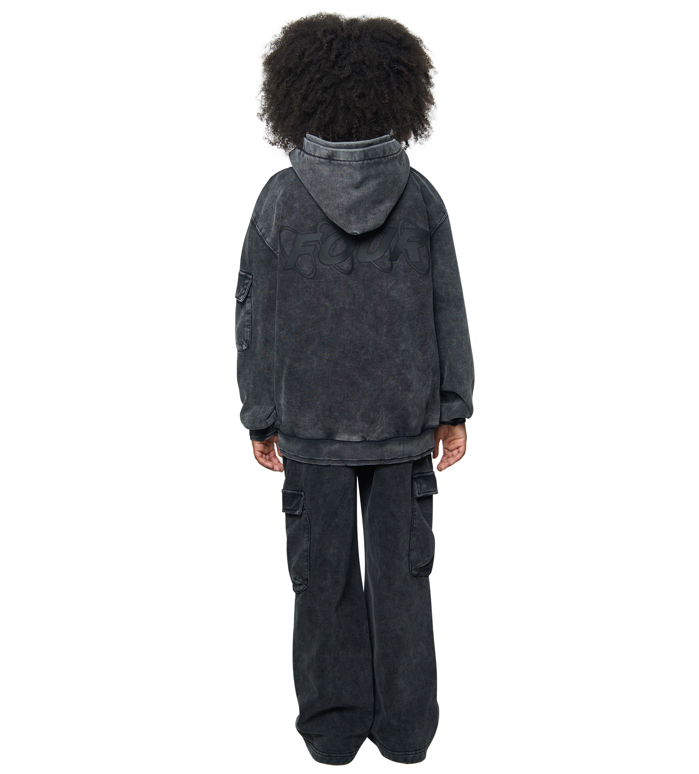 Circles Boxy Zip Up Hoodie Washed Black