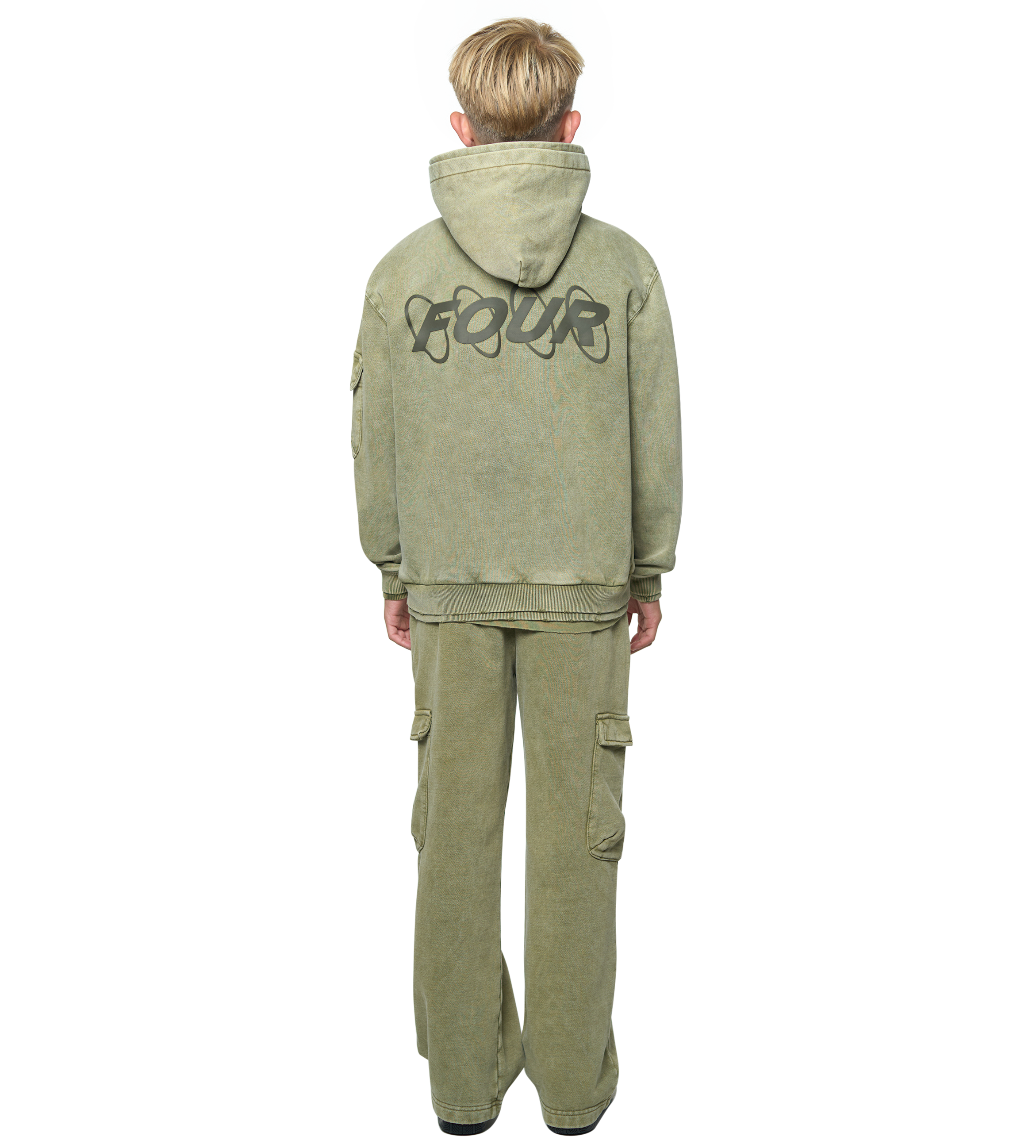 Circles Boxy Zip Up Hoodie Washed Moss Green