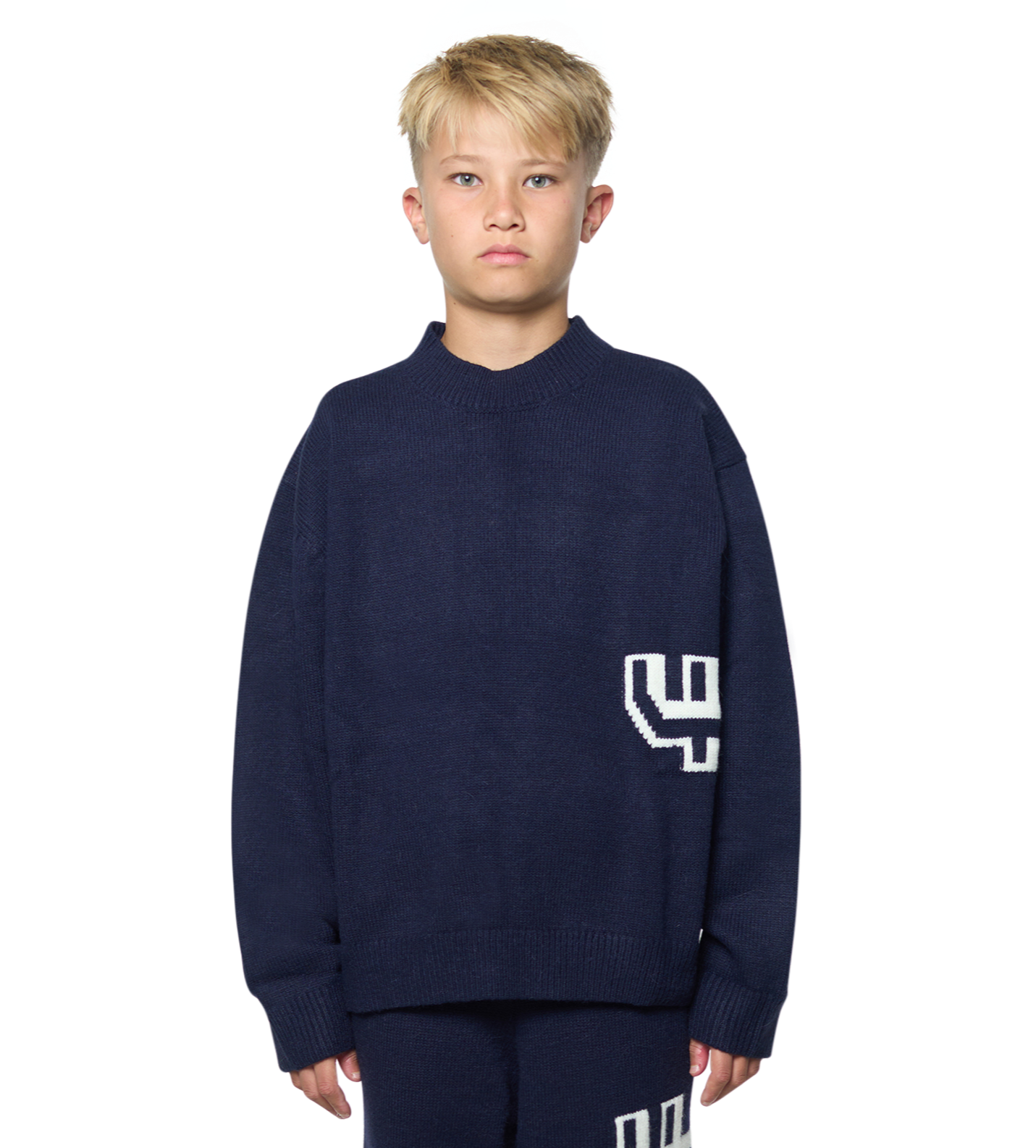 Knitted Crewneck Marine Blue/ White