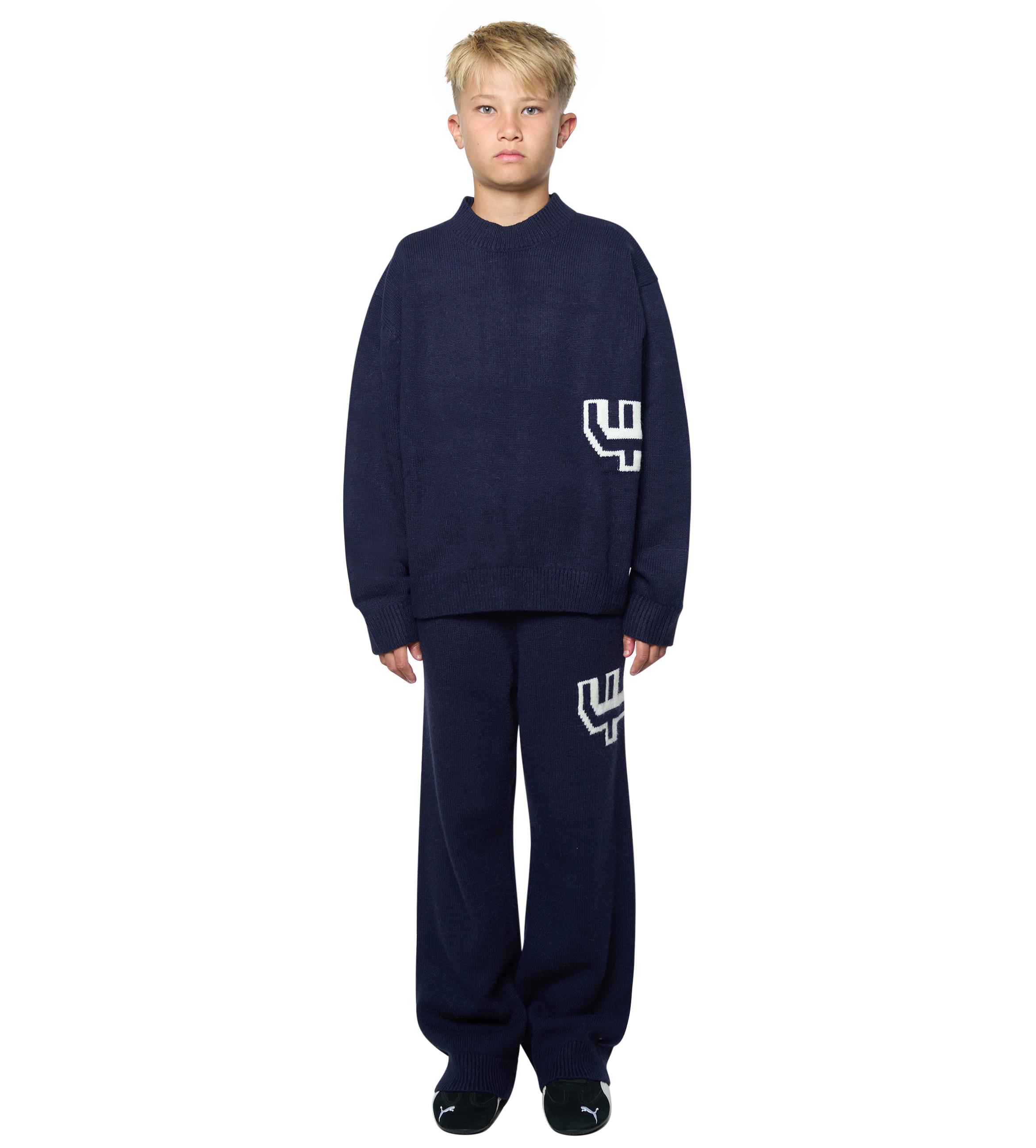 Knitted Crewneck Marine Blue/ White