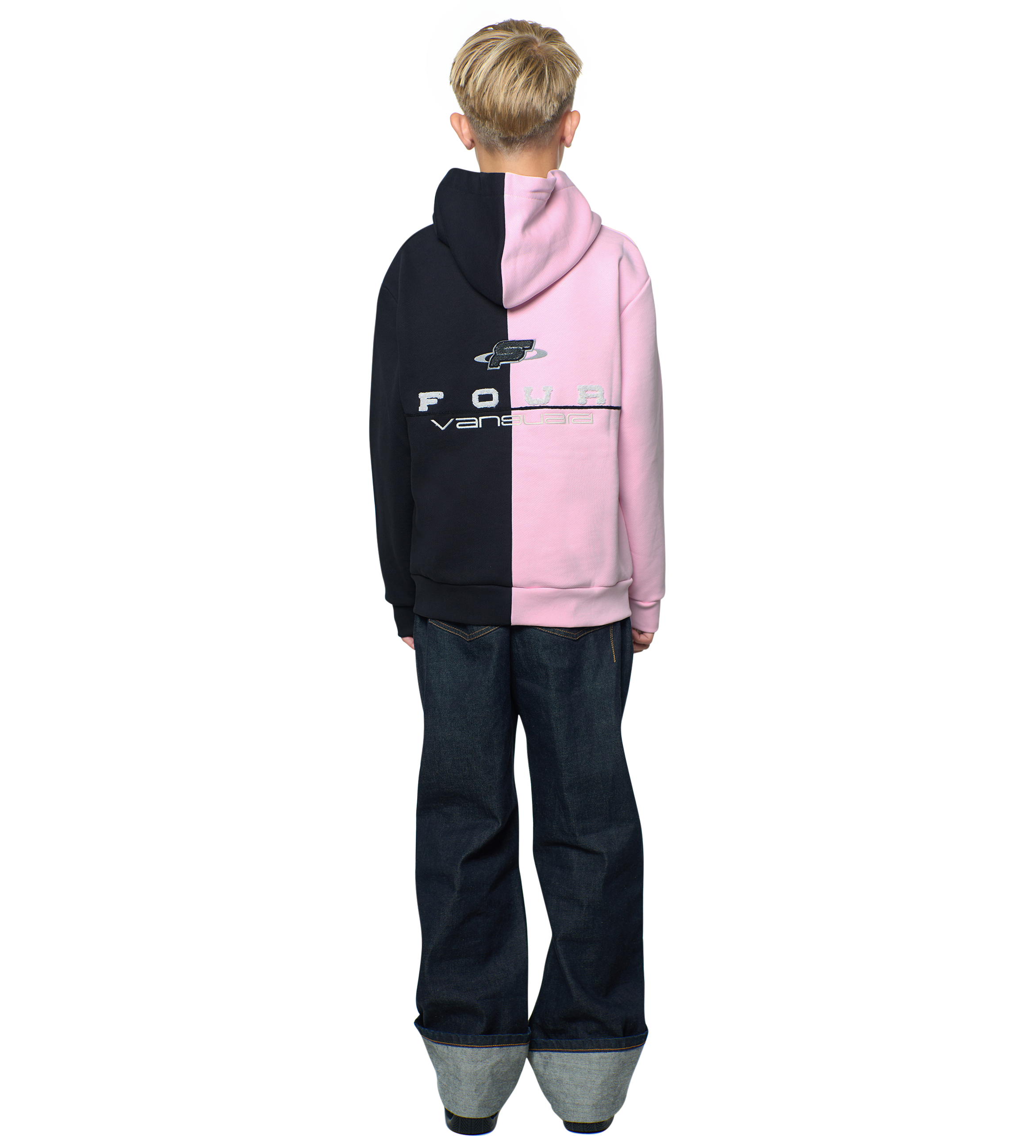 Split Hoodie Black/ Soft Pink
