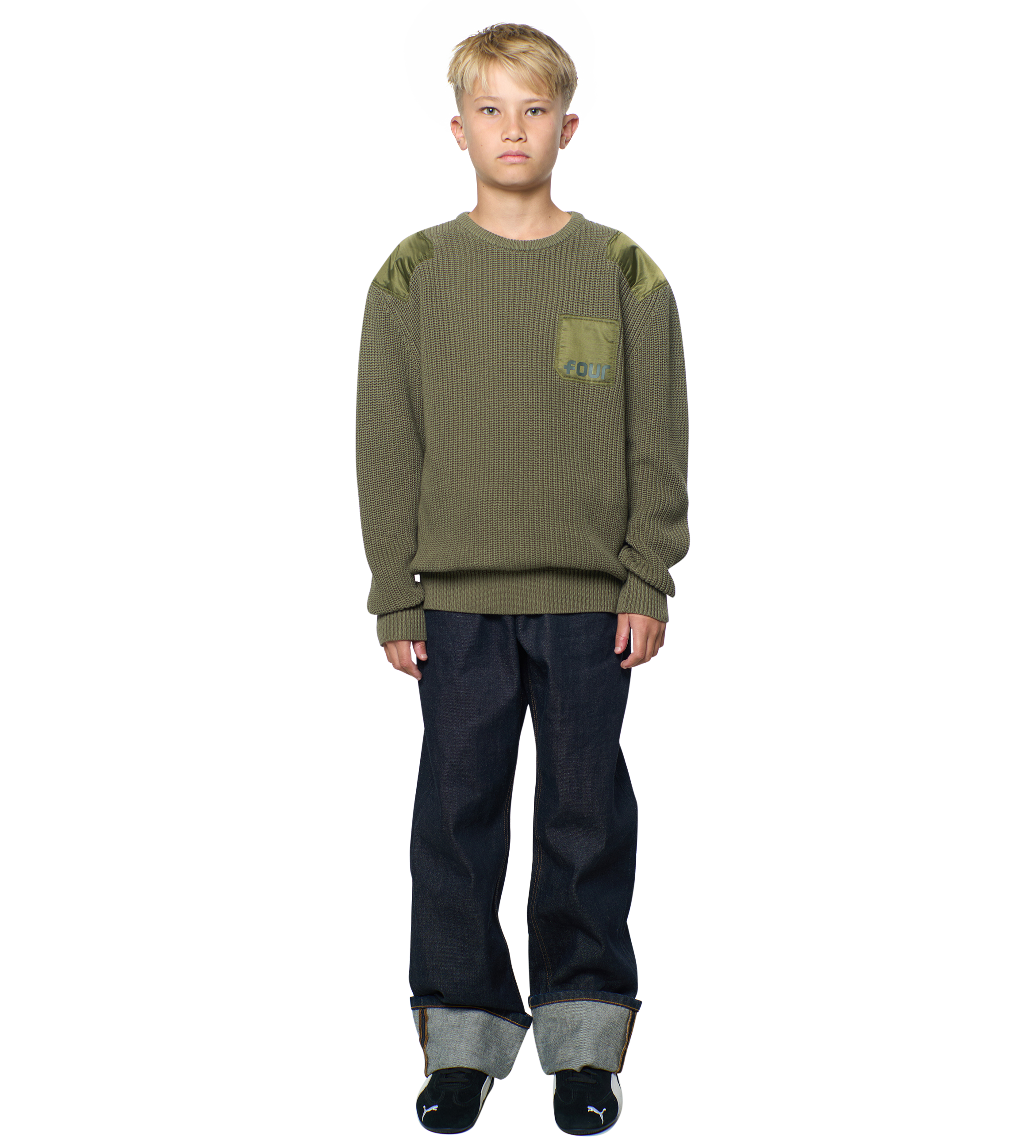 Logo Knitted Crewneck Nylon Moss Green