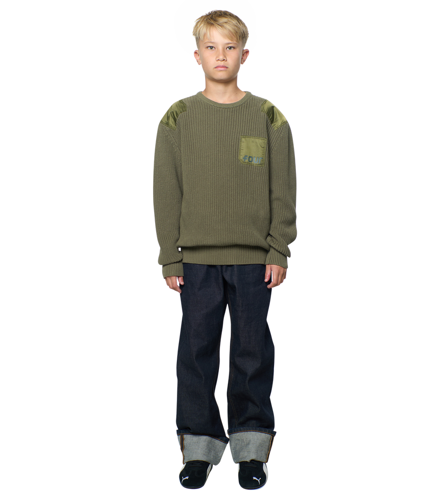 Logo Knitted Crewneck Nylon Moss Green